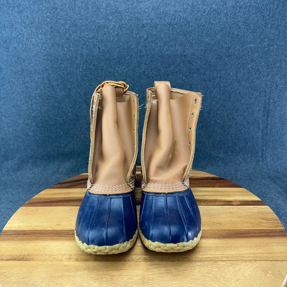 LL Bean Womens 6M Boots Duck 8" Leather Waterproof Rain Brown Blue USA 212880 - Picture 3 of 9